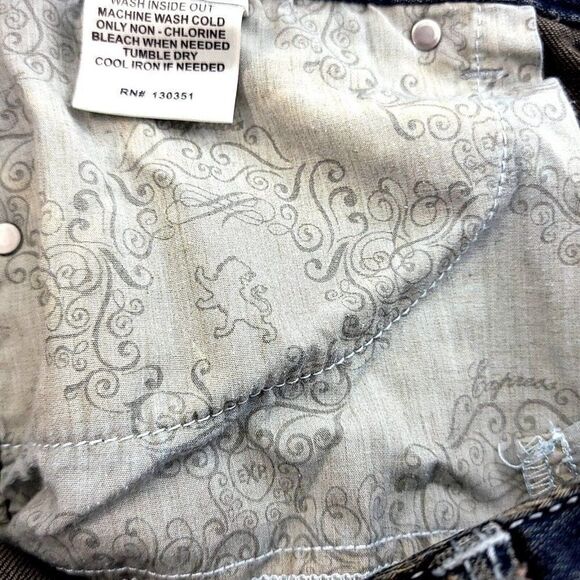 Express Stella Regular Fit Low Rise Blue Brown Denim Whisker Jeans Size 8R 34/33 - Picture 15 of 15
